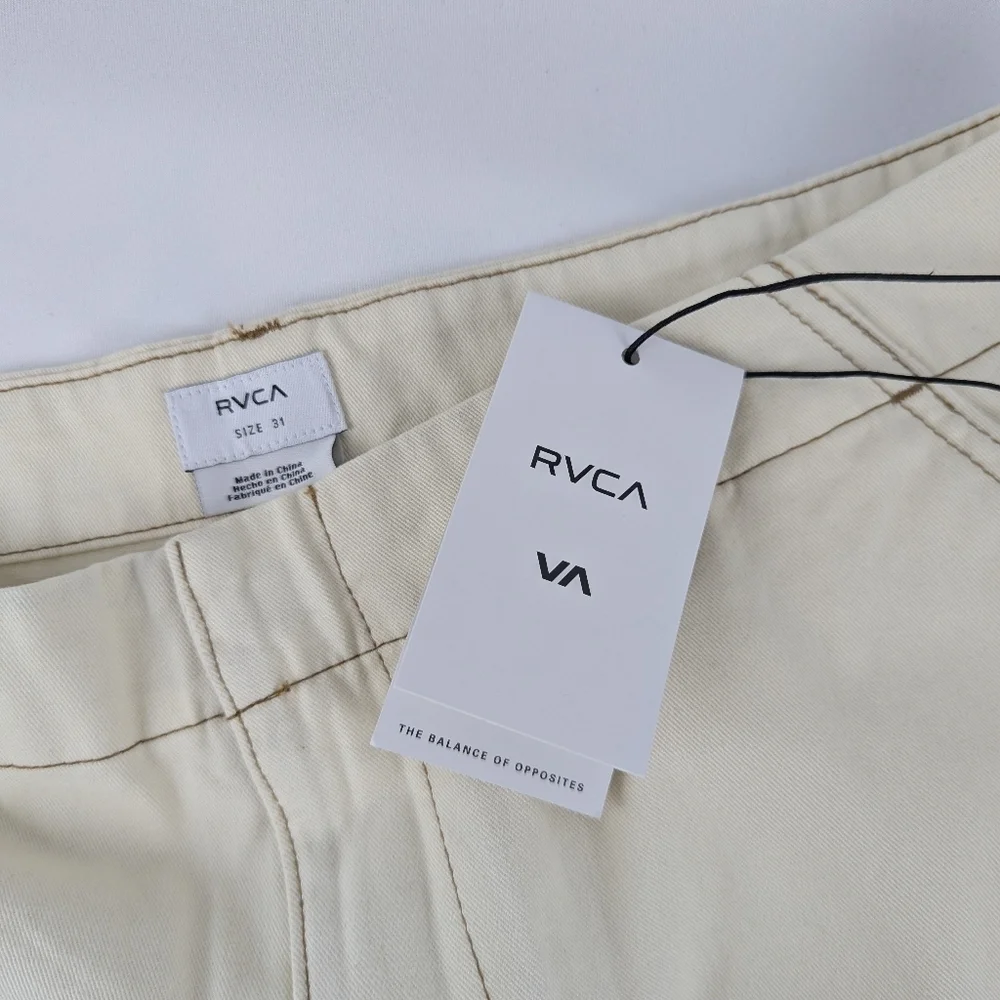 RVCA Back Bay Pant Relaxed Wide Leg Chino Utility 100% Cotton Latte 31 NWT